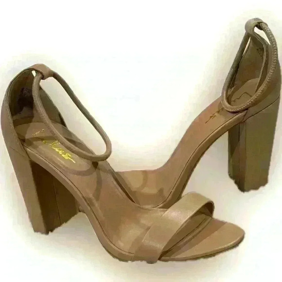 Nude Ankle Strap 4" Block Heels 9 Neutral Minimalist Bridal Soft Chunky Coastal - Picture 1 of 8